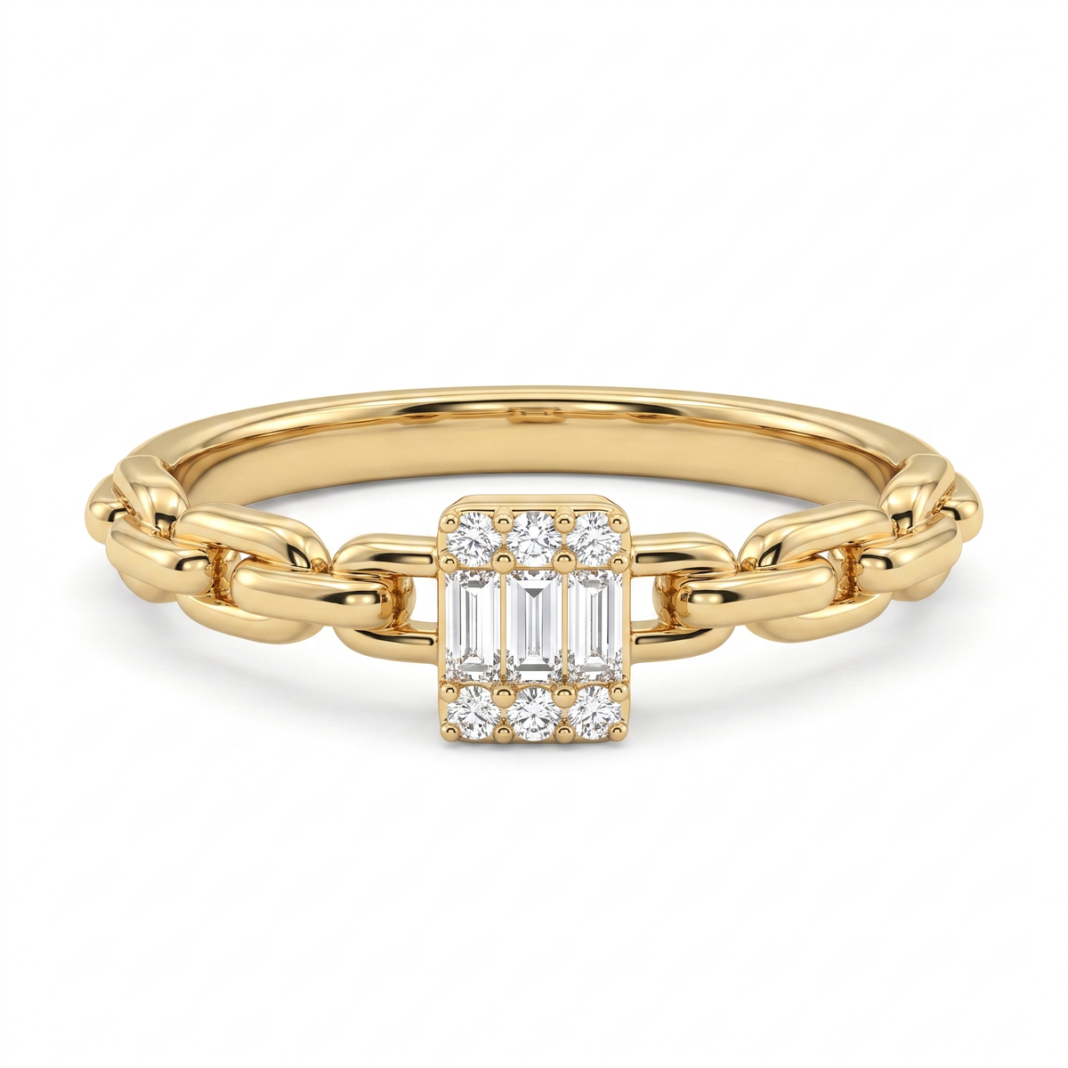 Lab-Grown Diamond Link Ring | 0.13 CT Lab-Grown Diamonds | 18K Yellow Gold | Saleh Sallom Jewelry
