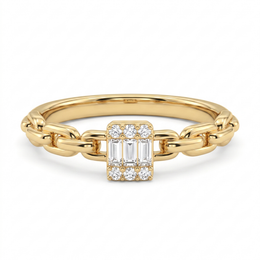 Natural Diamond Chain Link Ring | 0.13 CT Natural Diamonds | 18K Yellow Gold | Saleh Sallom Jewelry
