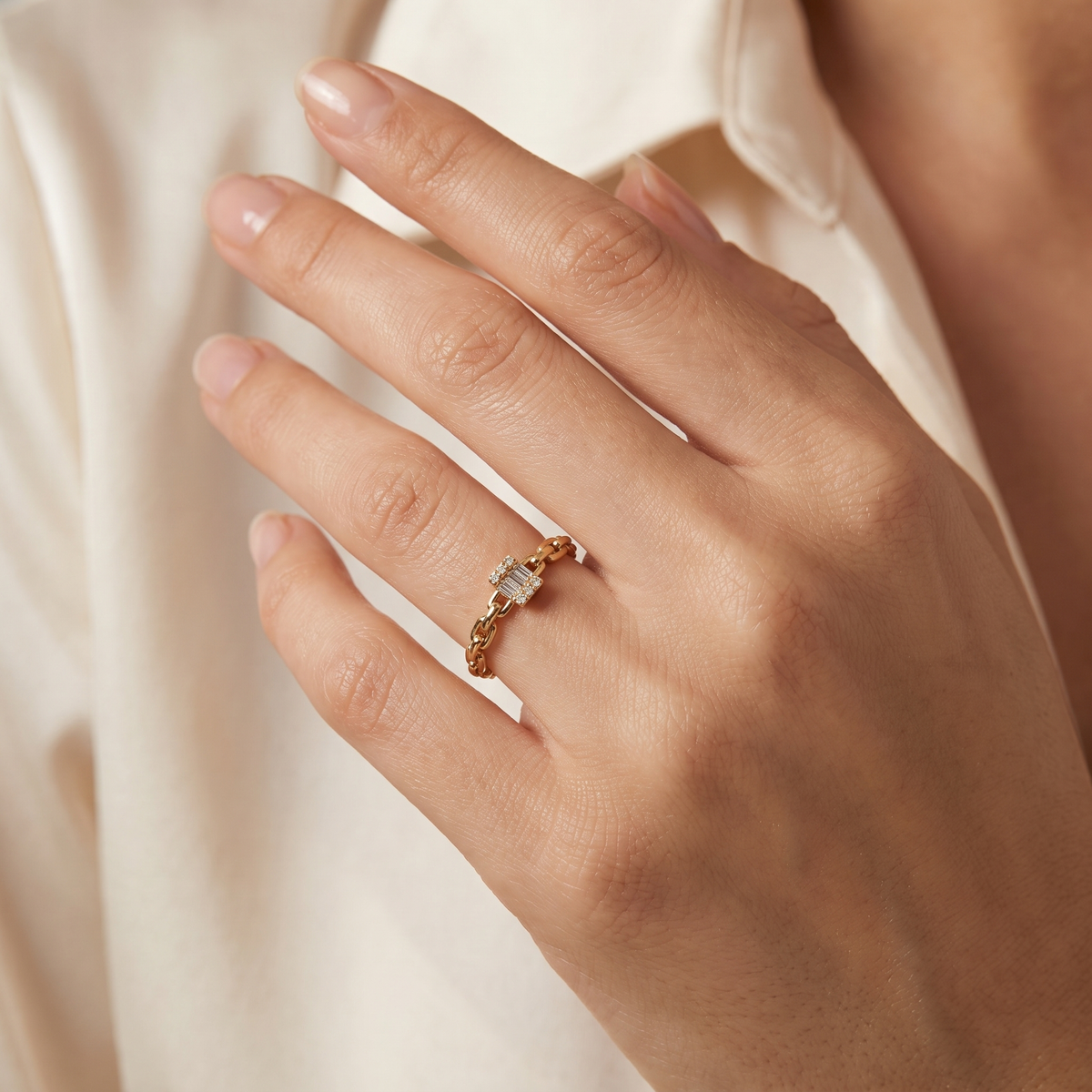 Lab-Grown Diamond Link Ring | 0.13 CT Lab-Grown Diamonds | 18K Yellow Gold | Saleh Sallom Jewelry