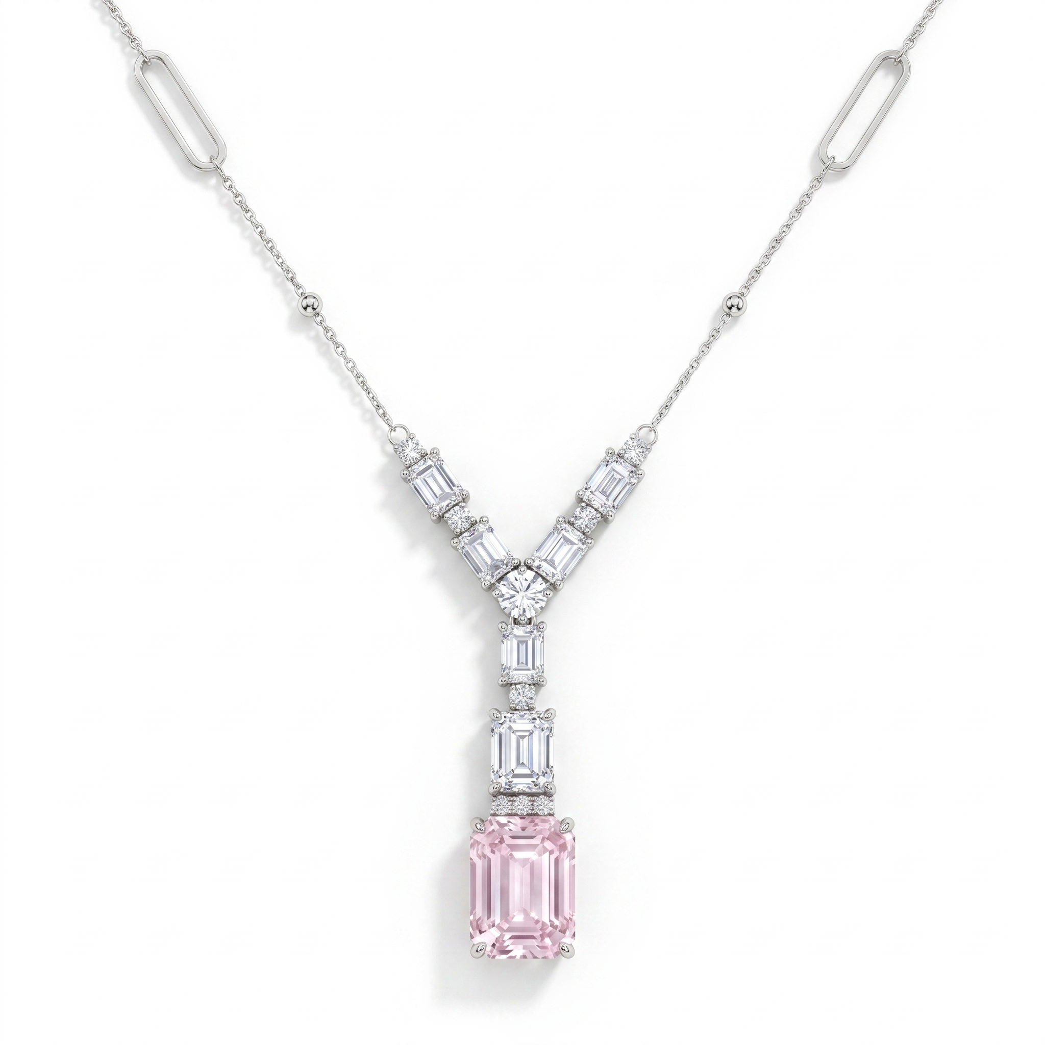 Lab Grown Morganite & Diamond Pendant Necklace | 2.02 CT Lab Grown Diamonds | 18K White Gold | Saleh Sallom Jewelry Secondary image
