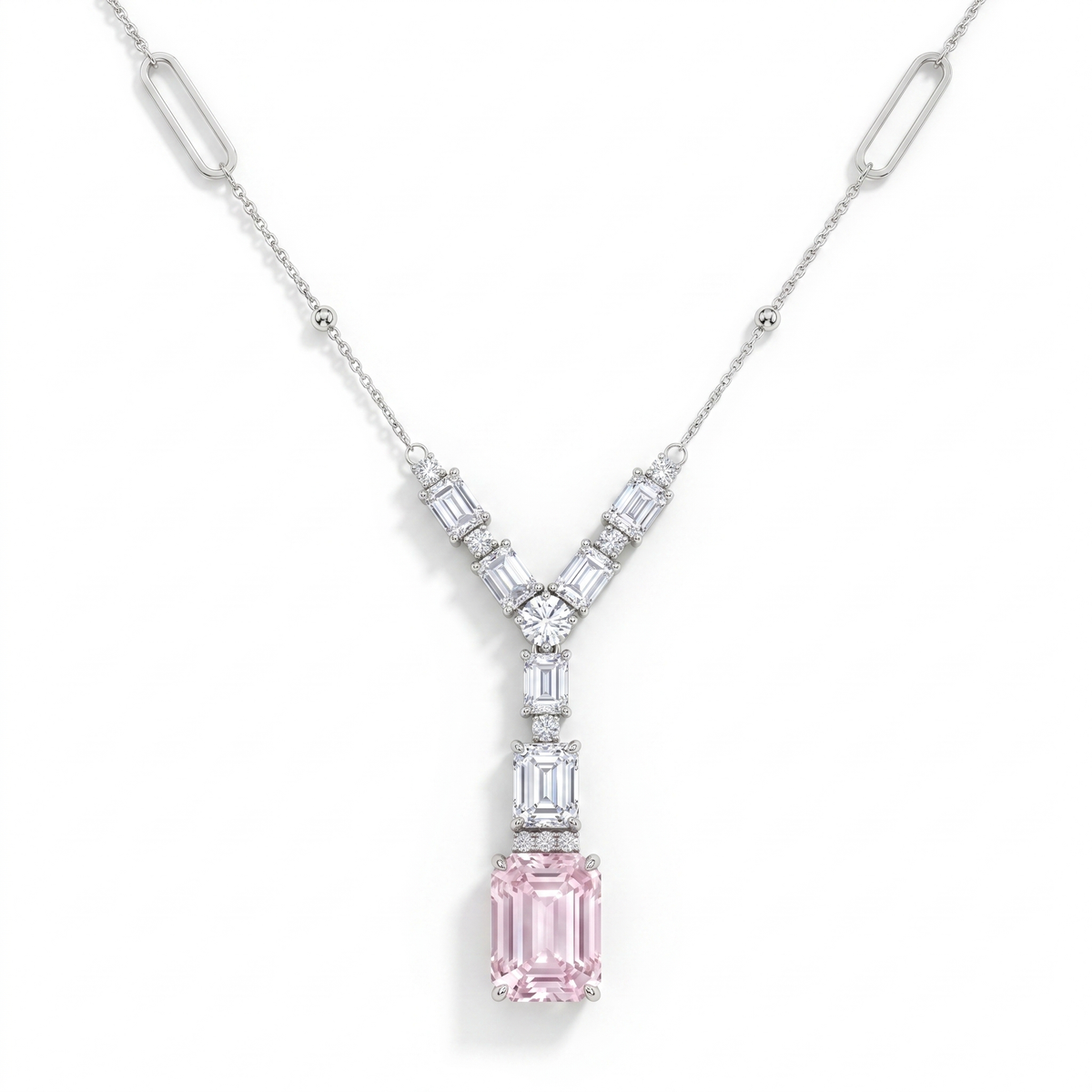 Lab Grown Morganite & Diamond Pendant Necklace | 2.02 CT Lab Grown Diamonds | 18K White Gold | Saleh Sallom Jewelry