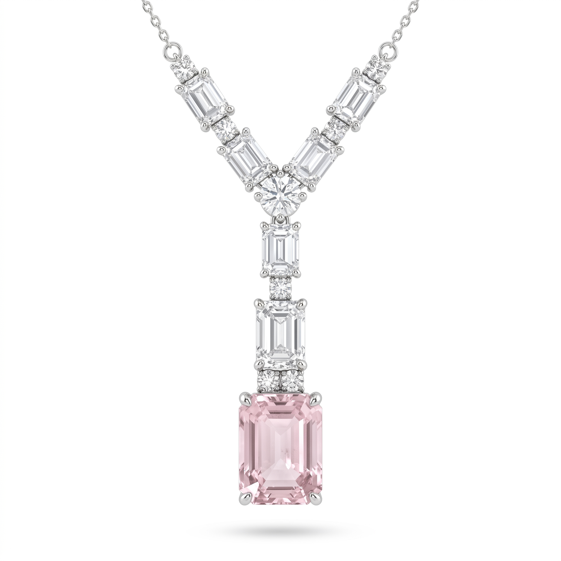 Natural Morganite & Diamond Pendant Necklace | 2.02 CT Natural Diamonds | 18K White Gold | Saleh Sallom Jewelry