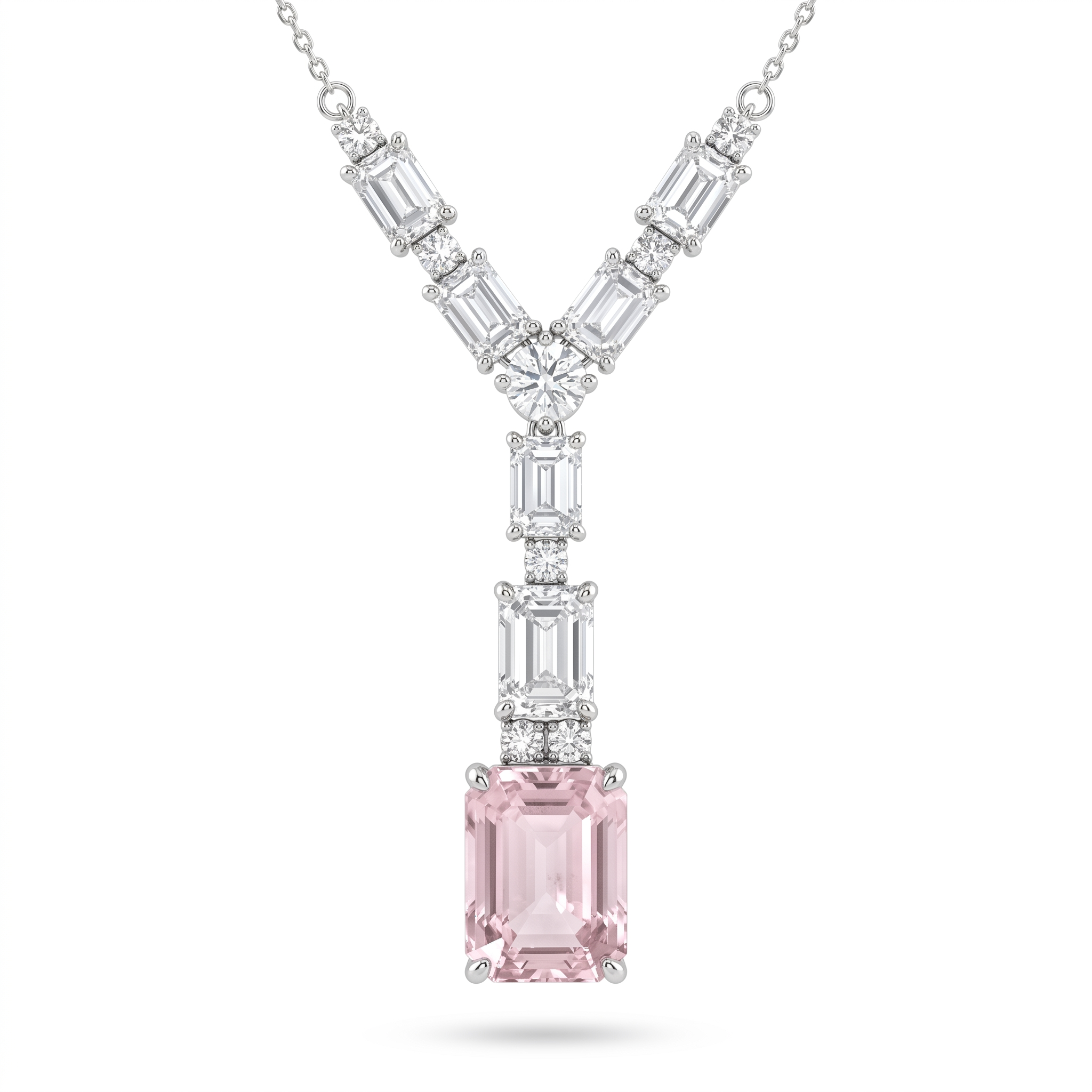 Lab Grown Morganite & Diamond Pendant Necklace | 2.02 CT Lab Grown Diamonds | 18K White Gold | Saleh Sallom Jewelry