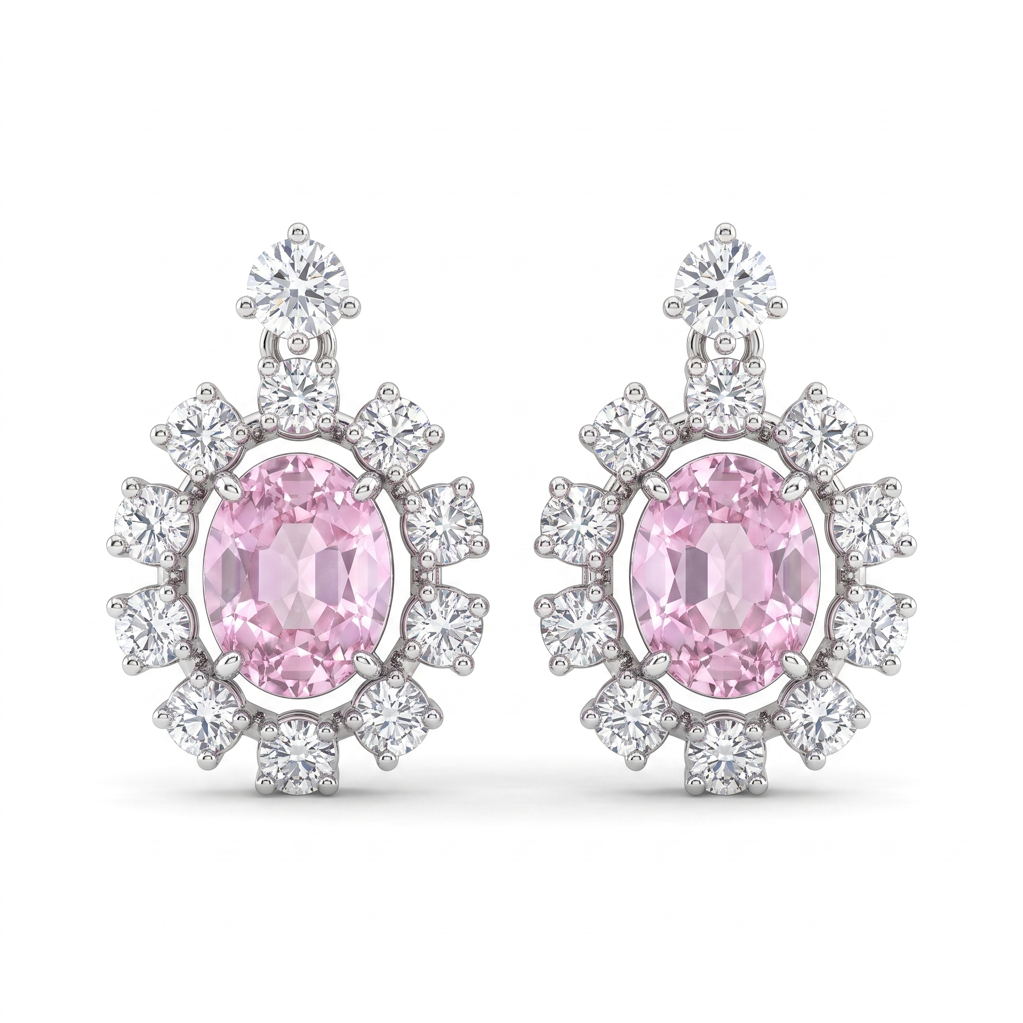 Lab-Grown Diamond & Pink Sapphire Halo Stud Earrings | 2.26 CT Lab-Grown Diamonds | 18K White Gold | Saleh Sallom Jewelry Main image