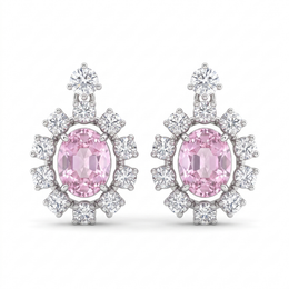Natural Pink Sapphire & Diamond Halo Drop Earrings | 2.26 CT Natural Diamonds | 18K White Gold | Saleh Sallom Jewelry