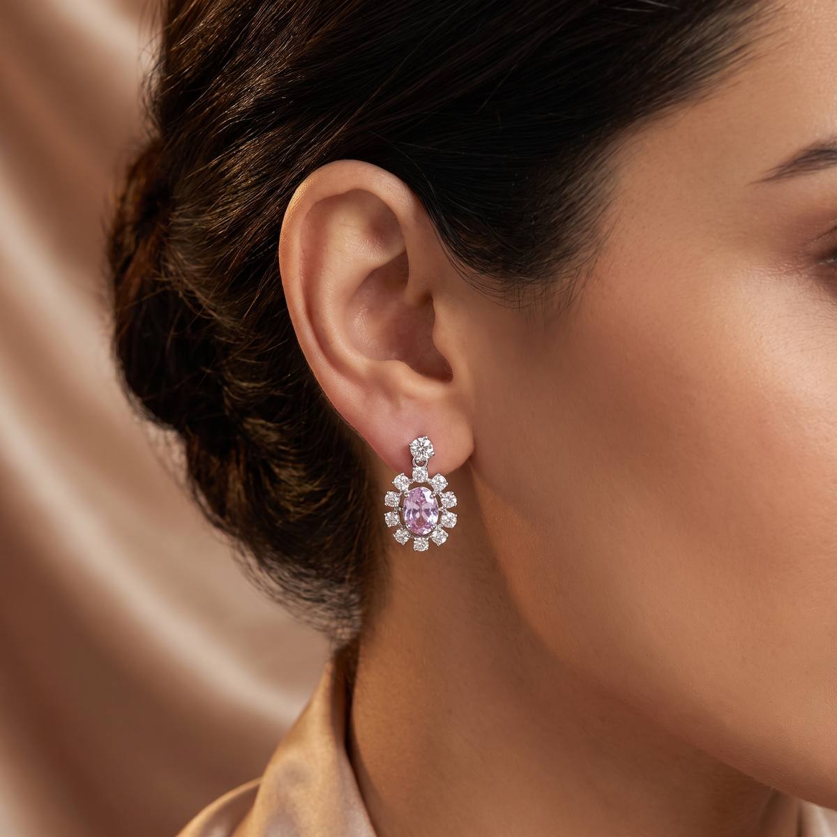 Lab-Grown Diamond & Pink Sapphire Halo Stud Earrings | 2.26 CT Lab-Grown Diamonds | 18K White Gold | Saleh Sallom Jewelry