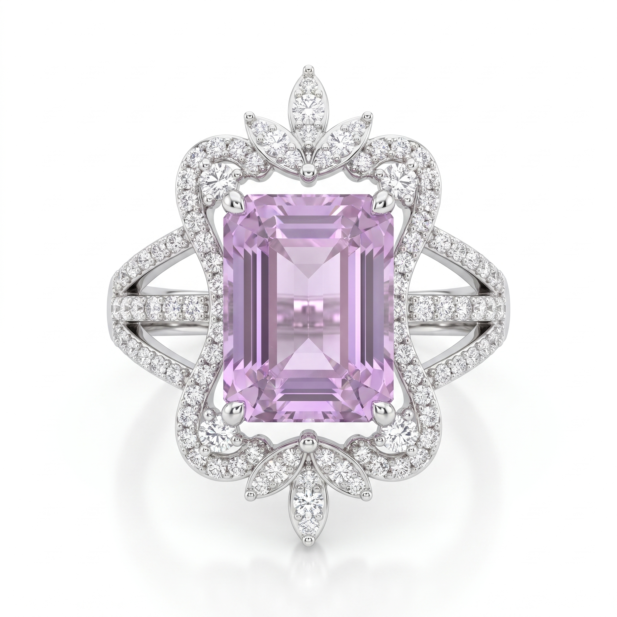 Natural Pink Amethyst & Lab-Grown Diamond Floral Halo Ring | 1.20 CT Lab-Grown Diamonds | 18K White Gold | Saleh Sallom Jewelry Main image