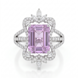 Natural Pink Sapphire & Diamond Floral Halo Ring | 1.20 CT Natural Diamonds | Emerald Cut Pink Sapphire | 18K White Gold | Saleh Sallom Jewelry