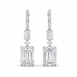 Natural Diamond Drop Earrings | 2.56 CT Natural Diamonds | Emerald Cut | 18K White Gold | Saleh Sallom Jewelry