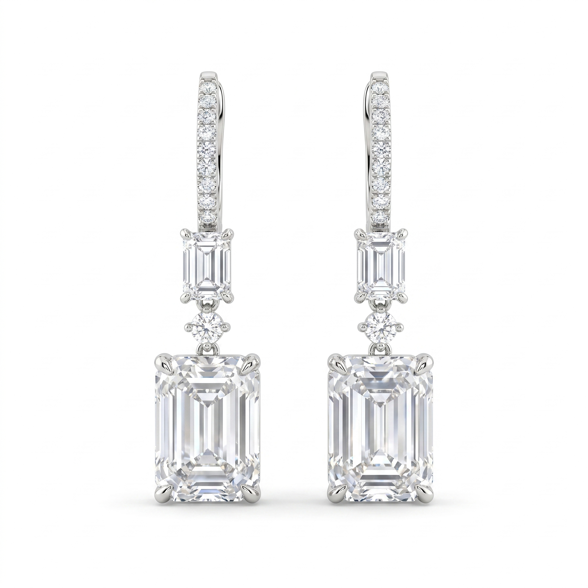 Lab Grown Diamond Drop Earrings | 2.56 CT Lab Grown Diamonds | Emerald Cut | 18K White Gold | Saleh Sallom Jewelry