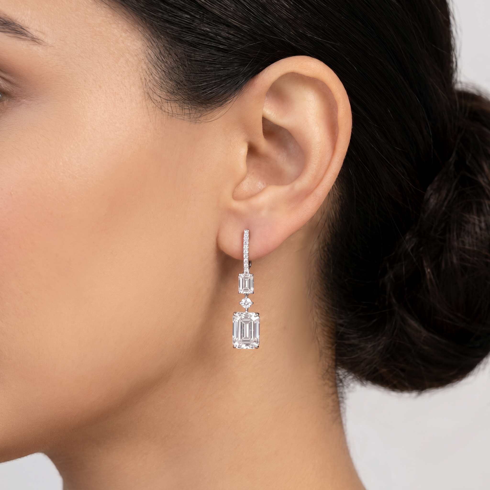 Lab Grown Diamond Drop Earrings | 2.56 CT Lab Grown Diamonds | Emerald Cut | 18K White Gold | Saleh Sallom Jewelry Secondary image