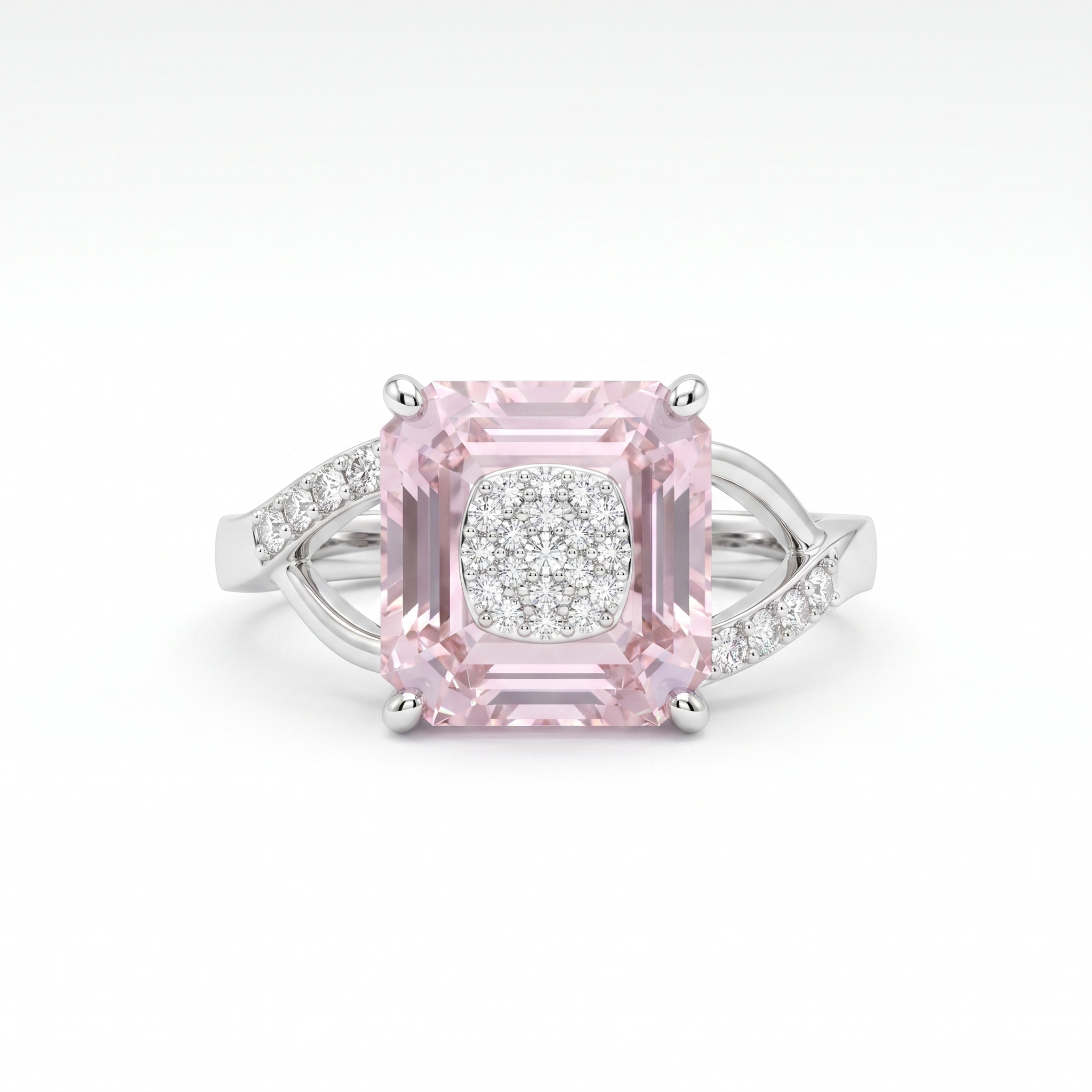 Natural Pink Morganite & Lab-Grown Diamond Ring | 7.04 CT Morganite | 0.11 CT Lab-Grown Diamonds | 18K White Gold | Saleh Sallom Jewelry Main image