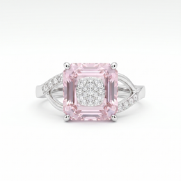Natural Pink Sapphire & Diamond Ring | 7.04 CT Emerald Cut Pink Sapphire | 0.11 CT Natural Diamonds | 18K White Gold | Saleh Sallom Jewelry