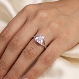 Natural Pink Sapphire & Diamond Ring | 7.04 CT Emerald Cut Pink Sapphire | 0.11 CT Natural Diamonds | 18K White Gold | Saleh Sallom Jewelry