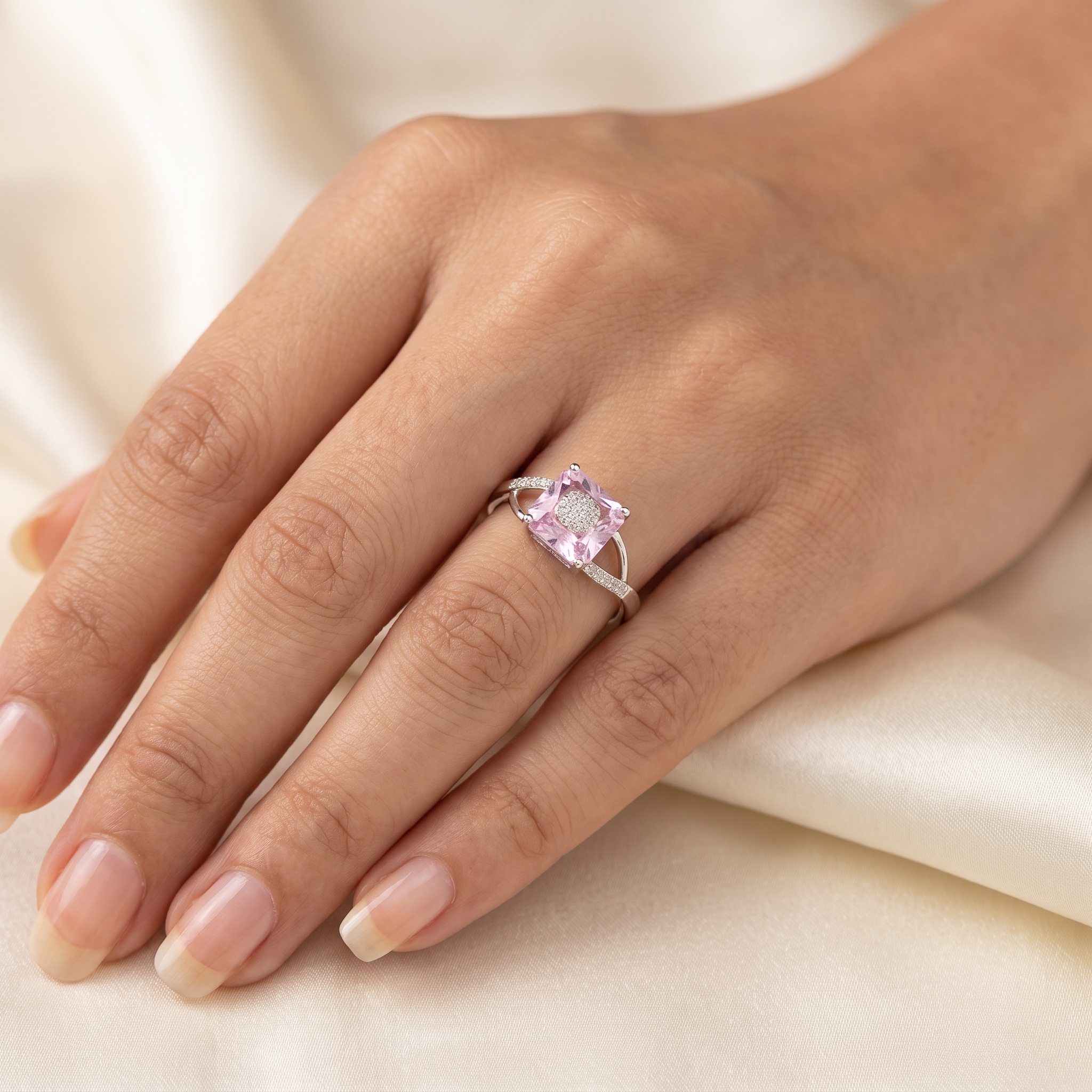 Natural Pink Morganite & Lab-Grown Diamond Ring | 7.04 CT Morganite | 0.11 CT Lab-Grown Diamonds | 18K White Gold | Saleh Sallom Jewelry Secondary image