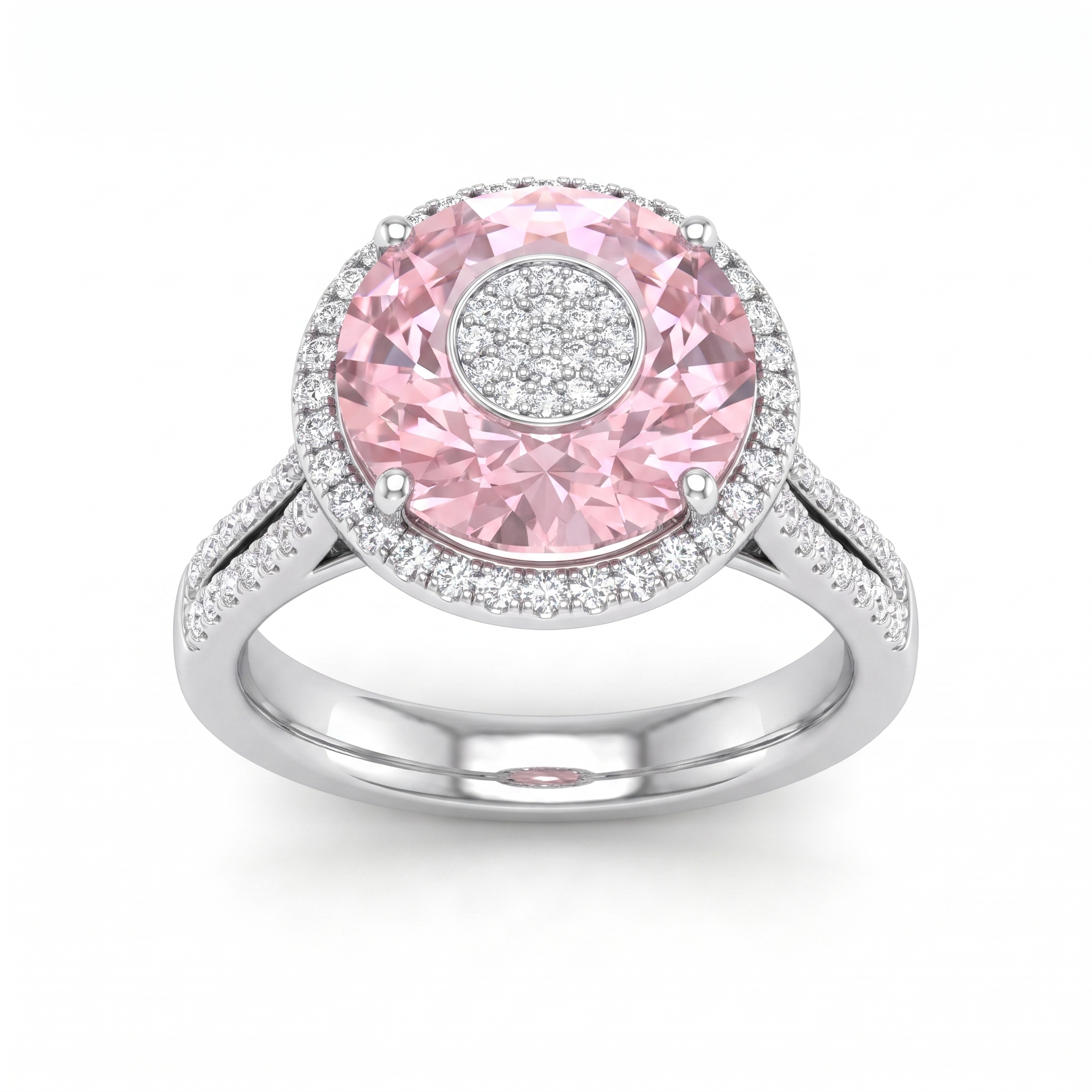 Lab-Grown Diamond Halo Ring | 7.36 CT Morganite | 0.36 CT Lab-Grown Diamonds | 18K White Gold | Saleh Sallom Jewelry Main image