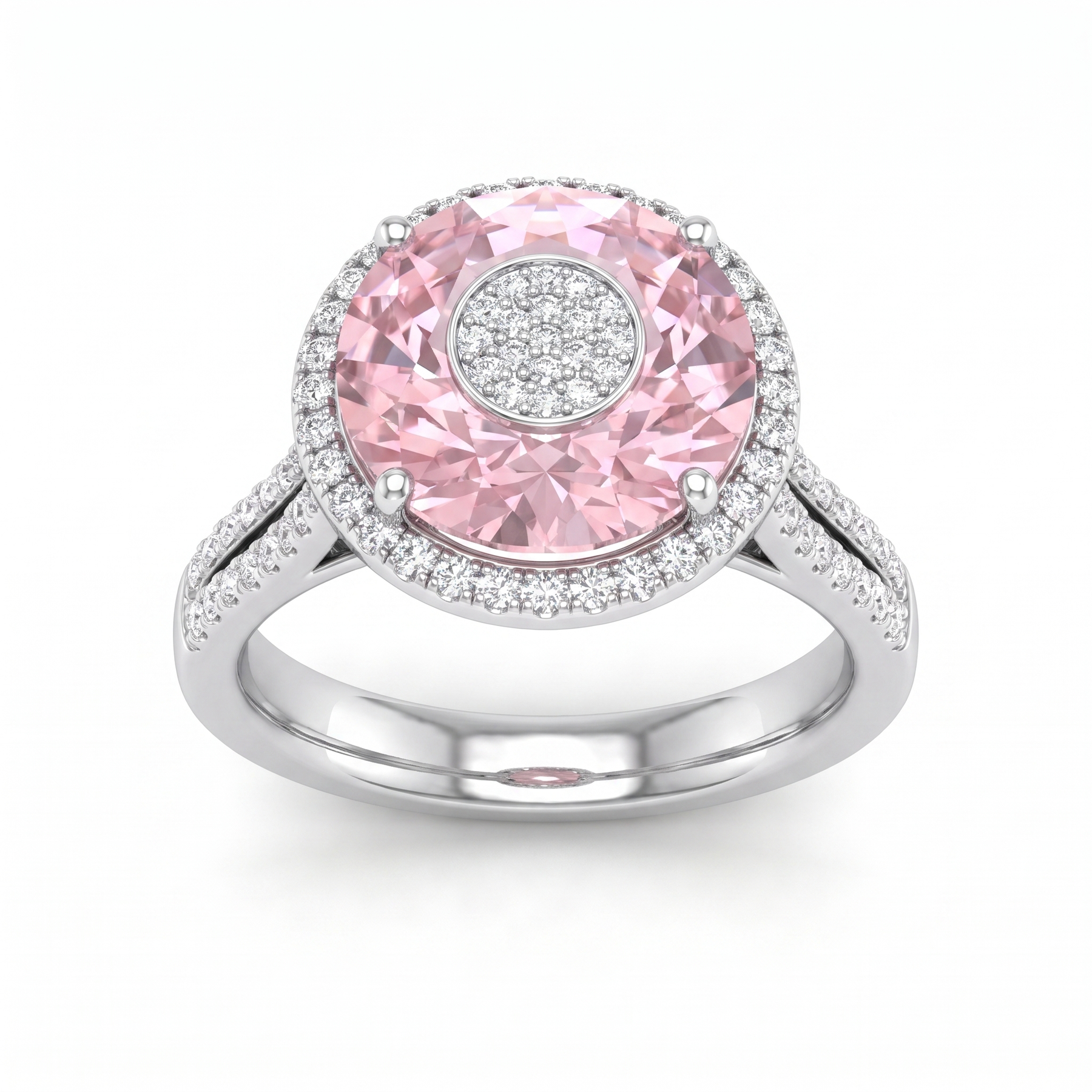 Natural Pink Morganite & Diamond Halo Ring | 7.36 CT Morganite | 0.36 CT Natural Diamonds | 18K White Gold | Saleh Sallom Jewelry