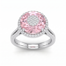 Natural Pink Morganite & Diamond Halo Ring | 7.36 CT Morganite | 0.36 CT Natural Diamonds | 18K White Gold | Saleh Sallom Jewelry