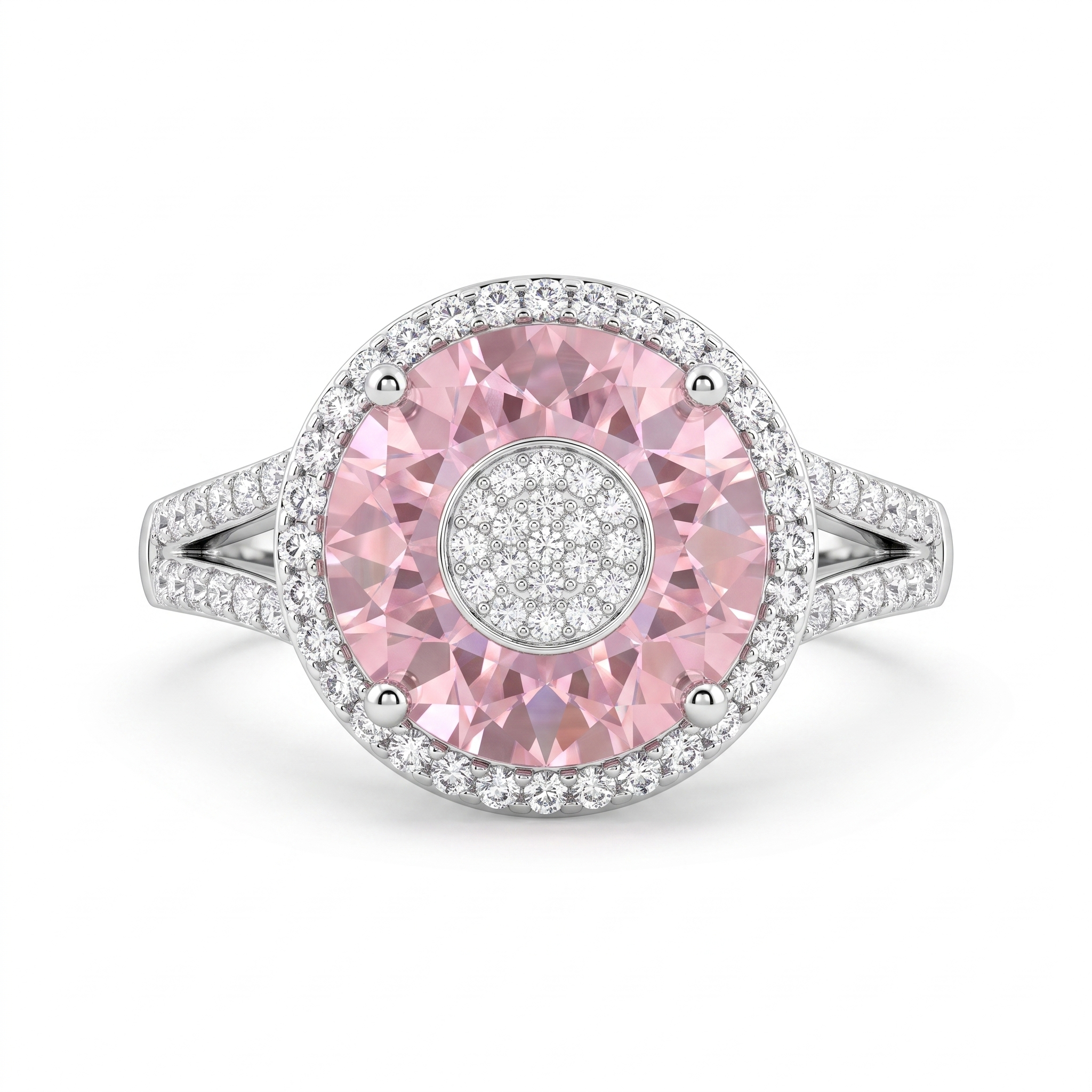 Lab-Grown Diamond Halo Ring | 7.36 CT Morganite | 0.36 CT Lab-Grown Diamonds | 18K White Gold | Saleh Sallom Jewelry Secondary image