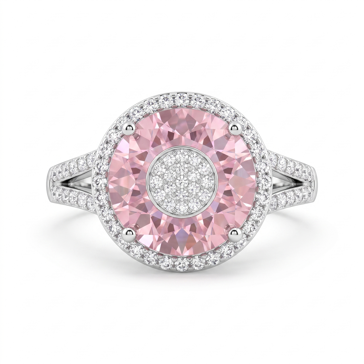 Lab-Grown Diamond Halo Ring | 7.36 CT Morganite | 0.36 CT Lab-Grown Diamonds | 18K White Gold | Saleh Sallom Jewelry