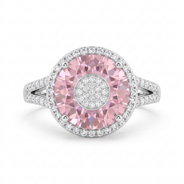 Natural Pink Morganite & Diamond Halo Ring | 7.36 CT Morganite | 0.36 CT Natural Diamonds | 18K White Gold | Saleh Sallom Jewelry