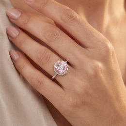 Natural Pink Morganite & Diamond Halo Ring | 7.36 CT Morganite | 0.36 CT Natural Diamonds | 18K White Gold | Saleh Sallom Jewelry