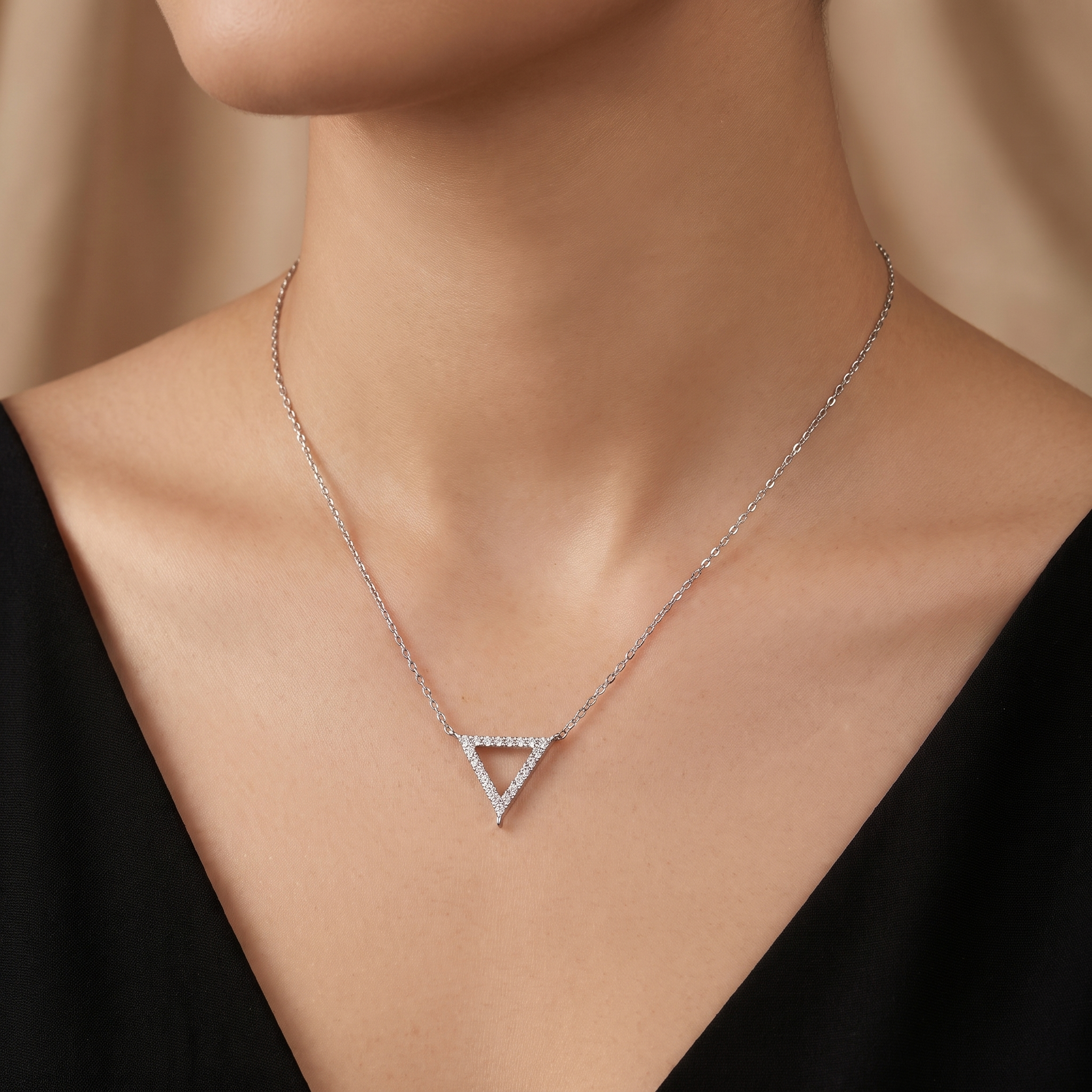 Natural Diamond Triangle Pendant Necklace | 0.675 CT Natural Diamonds | 18K White Gold | Saleh Sallom Jewelry Secondary image