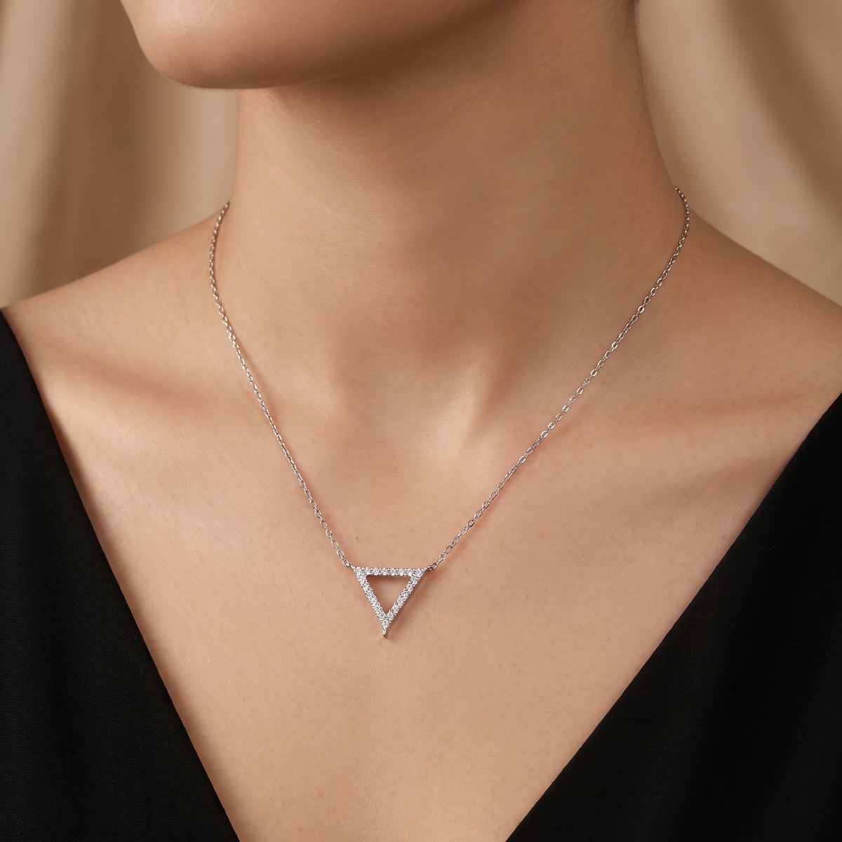 Natural Diamond Triangle Pendant Necklace | 0.675 CT Natural Diamonds | 18K White Gold | Saleh Sallom Jewelry