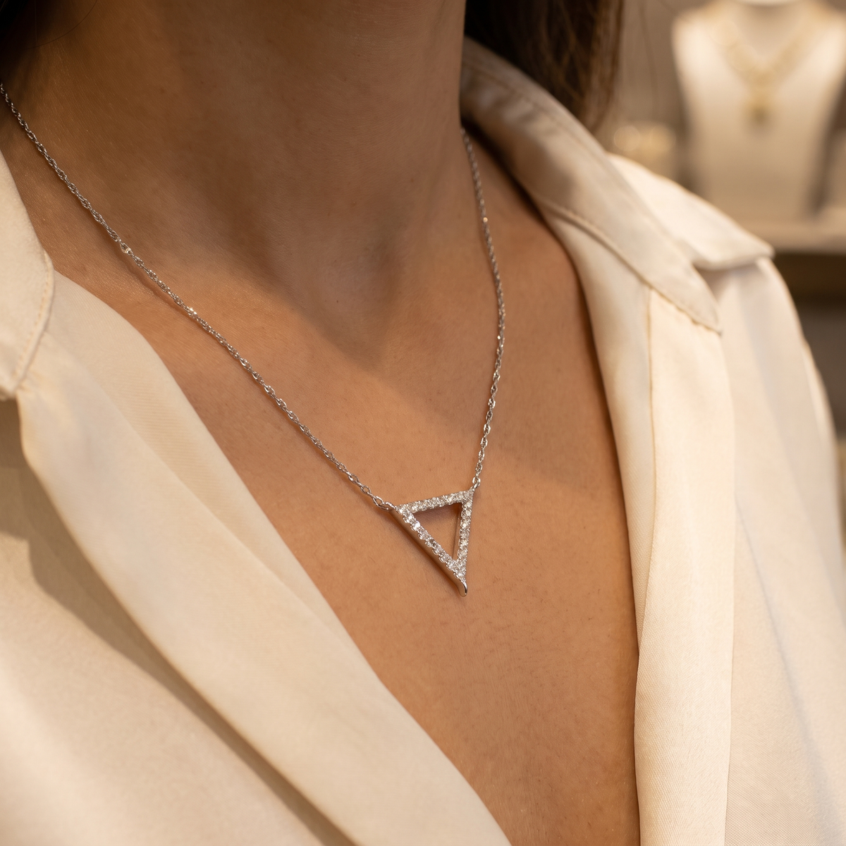 Natural Diamond Triangle Pendant Necklace | 0.675 CT Natural Diamonds | 18K White Gold | Saleh Sallom Jewelry