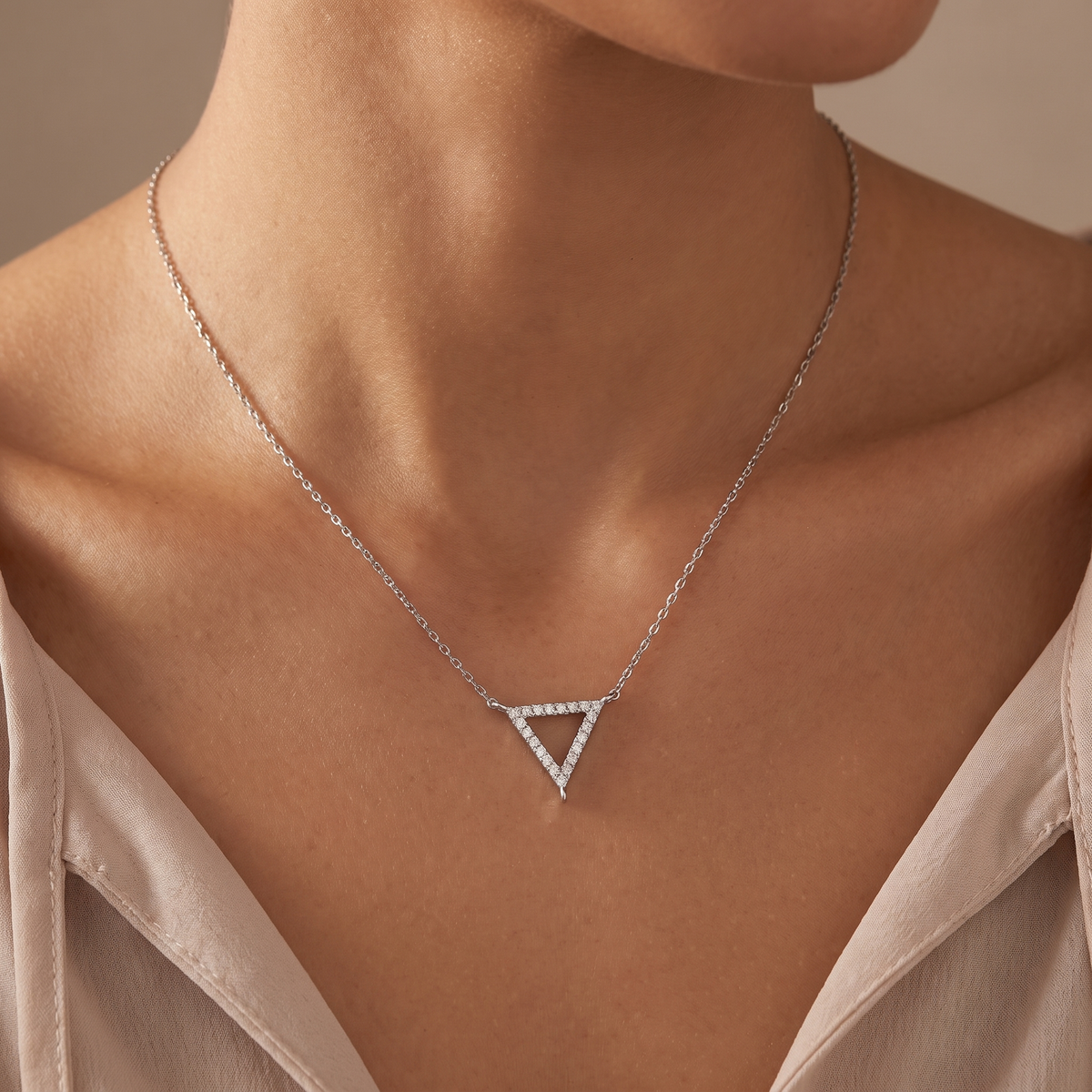 Natural Diamond Triangle Pendant Necklace | 0.675 CT Natural Diamonds | 18K White Gold | Saleh Sallom Jewelry