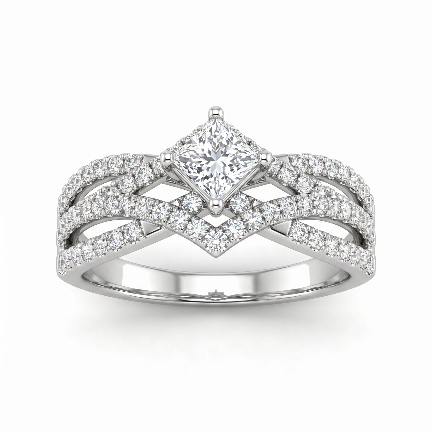 Natural Diamond Princess Cut Engagement Ring | 1.06 CT Natural Diamonds | 18K White Gold | Saleh Sallom Jewelry