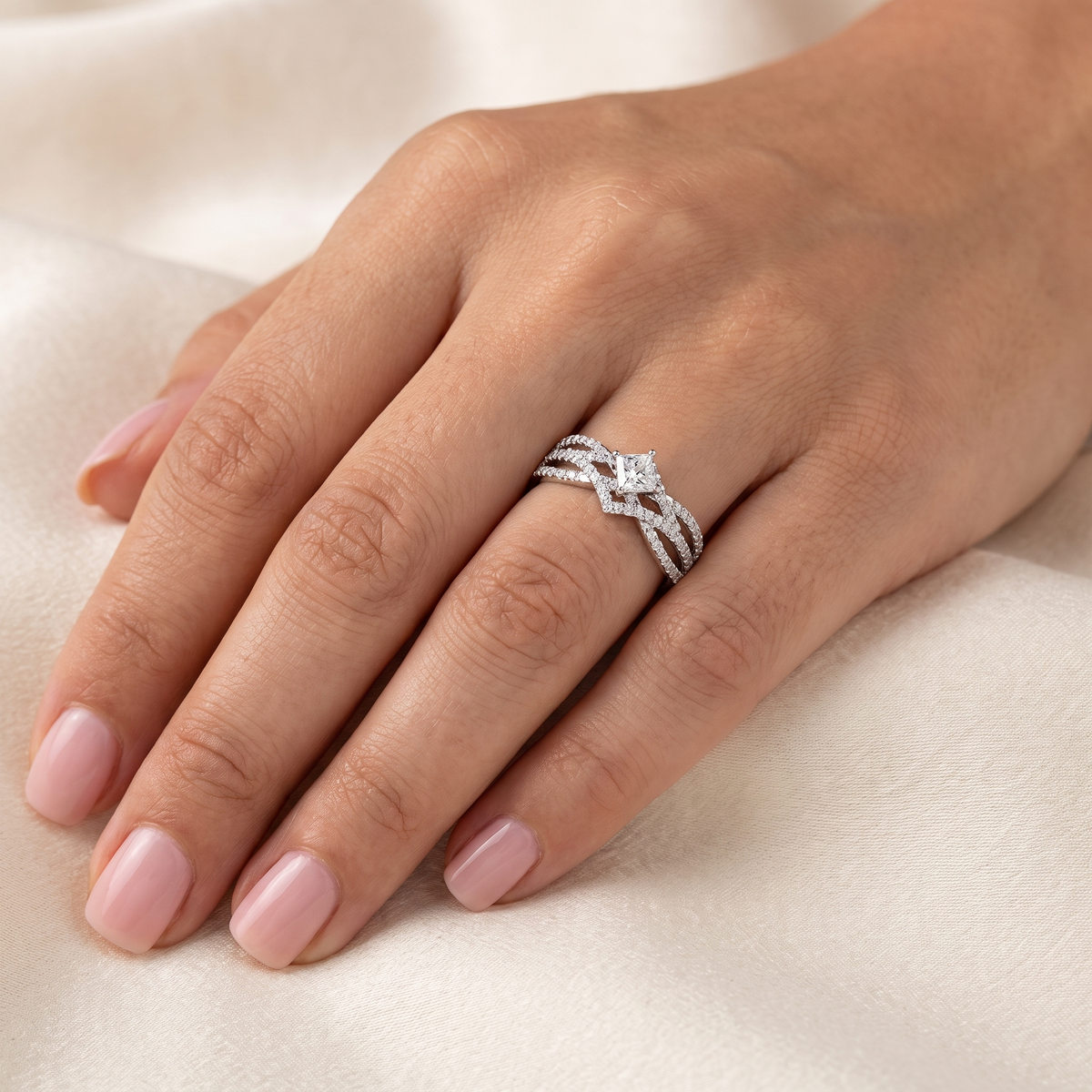 Natural Diamond Bridal Ring Set | 0.38 CT Center Diamond | 1.06 CT Total Natural Diamonds | 18K White Gold | Saleh Sallom