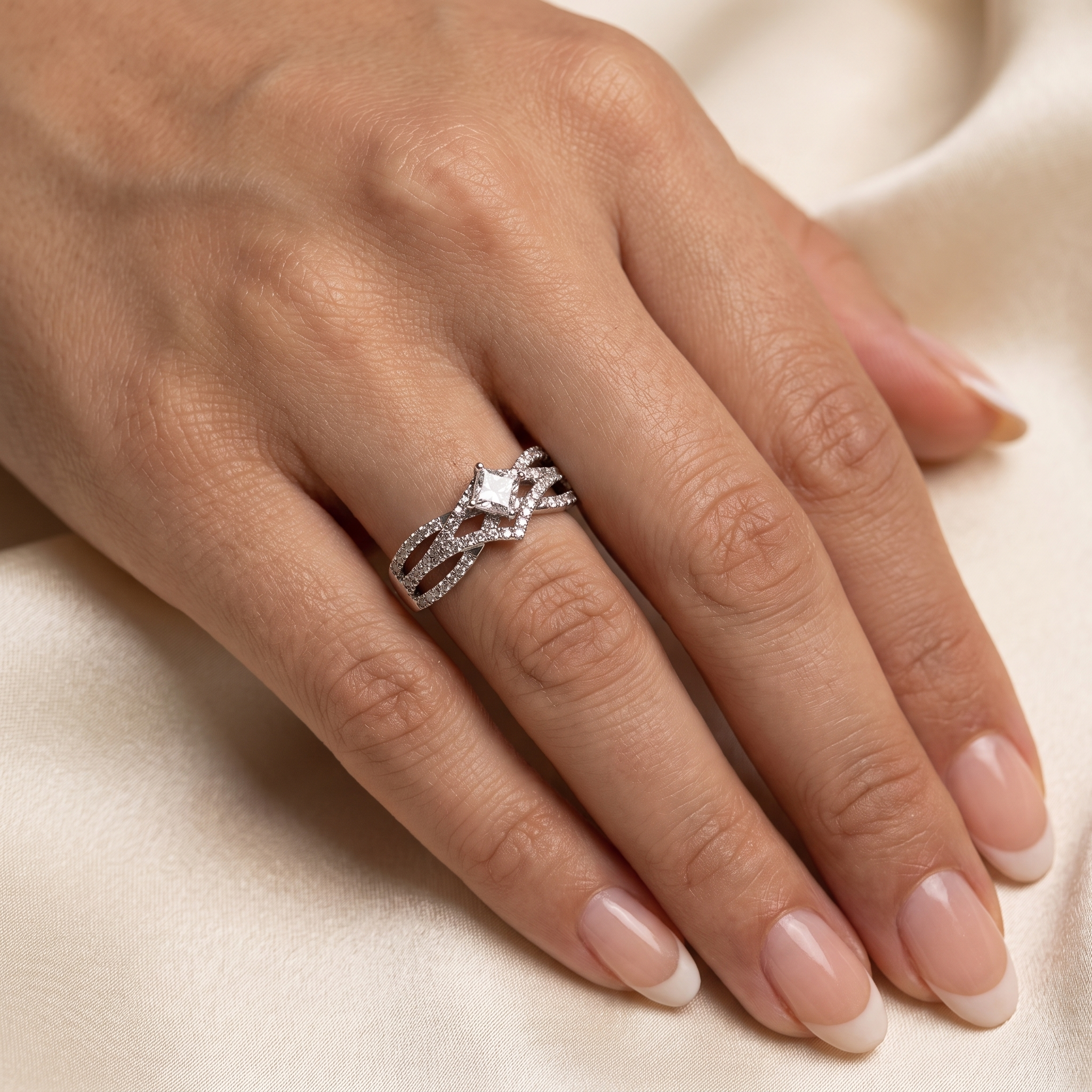 Natural Diamond Bridal Ring Set | 0.38 CT Center Diamond | 1.06 CT Total Natural Diamonds | 18K White Gold | Saleh Sallom Secondary image