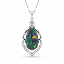 Natural Black Opal & Diamond Pendant Necklace | 4.97 CT Black Opal | 18K White Gold | Saleh Sallom Jewelry