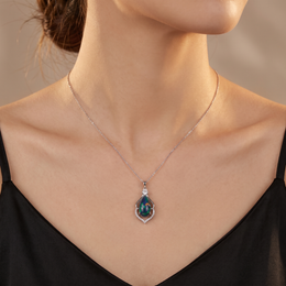 Natural Black Opal & Diamond Pendant Necklace | 4.97 CT Black Opal | 18K White Gold | Saleh Sallom Jewelry