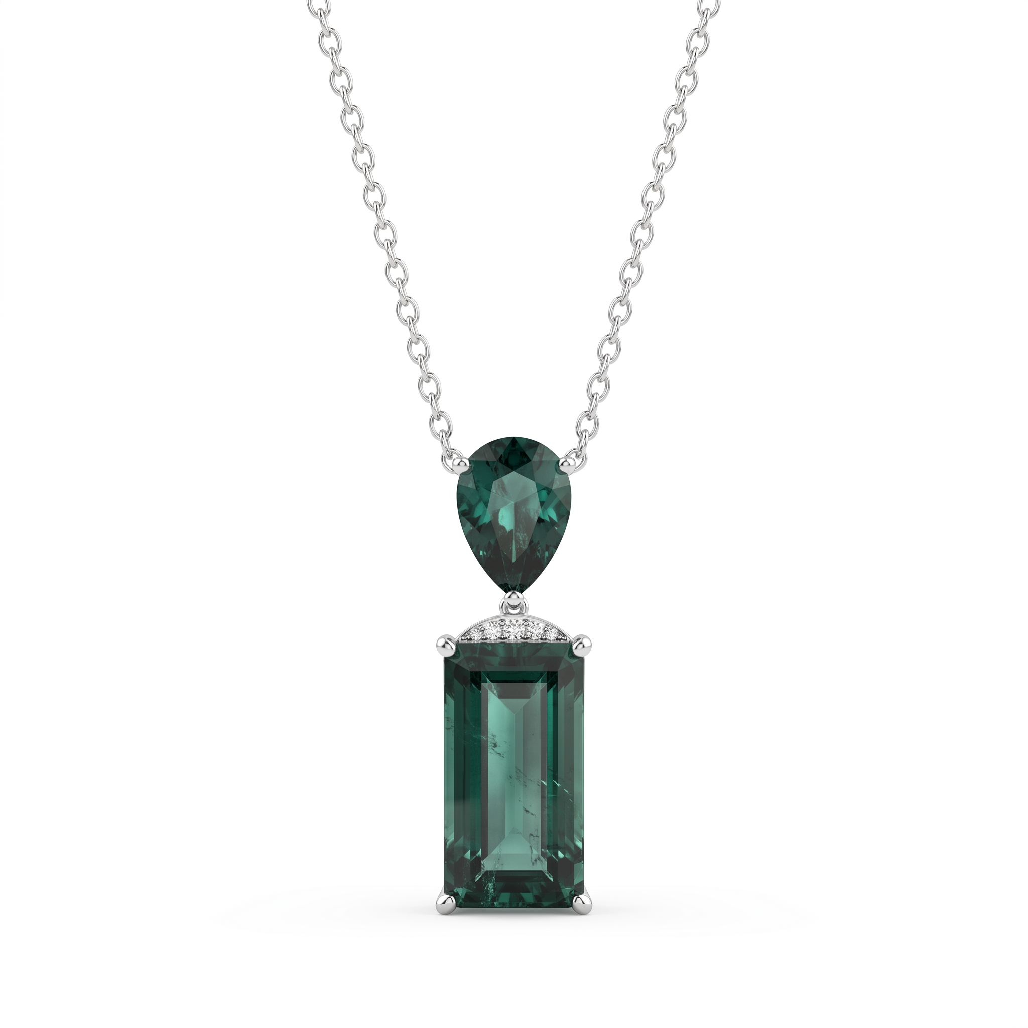 Natural Green Tourmaline & Diamond Pendant Necklace | 3.31 CT Green Tourmaline | 18K White Gold | Saleh Sallom Jewelry Main image