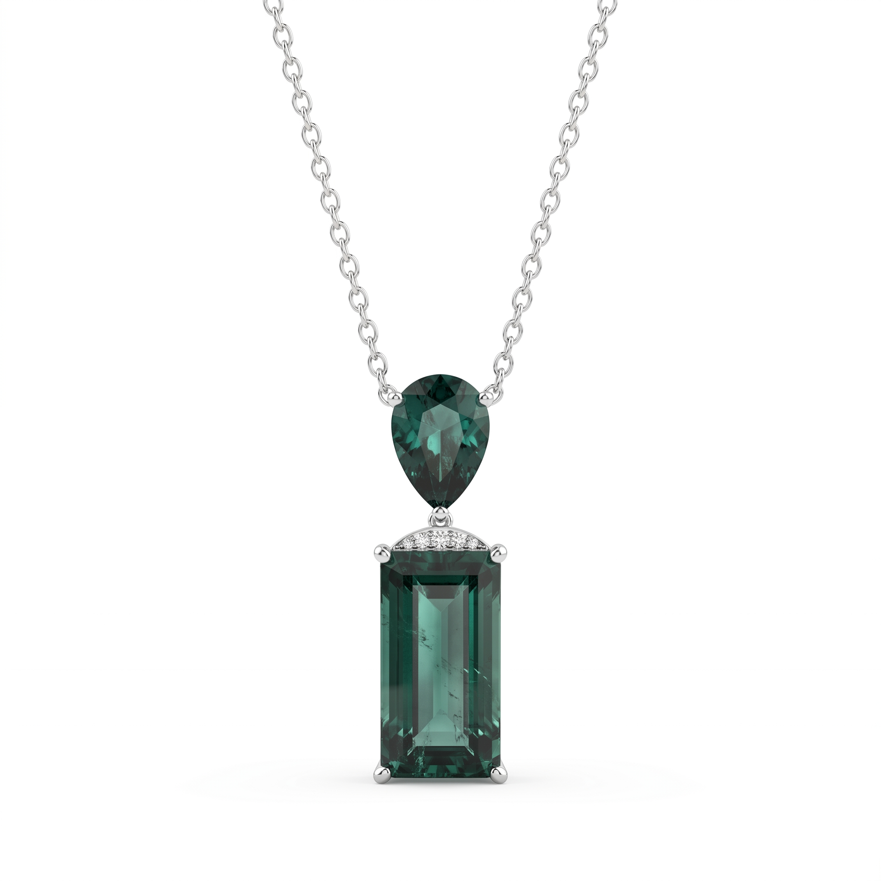 Natural Green Tourmaline & Diamond Pendant Necklace | 3.31 CT Green Tourmaline | 18K White Gold | Saleh Sallom Jewelry