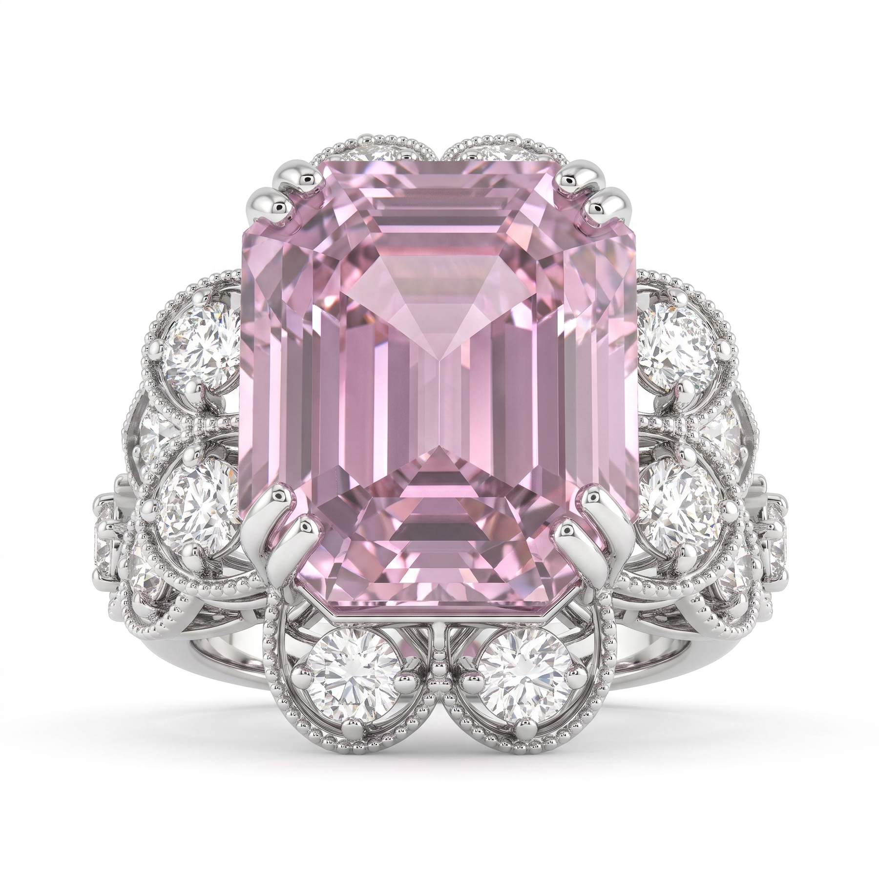 Natural Pink Morganite & Diamond Statement Ring | 15.85 CT Natural Pink Morganite | 1.59 CT Natural Diamonds | 18K White Gold