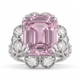 Natural Pink Morganite & Diamond Statement Ring | 15.85 CT Natural Pink Morganite | 1.59 CT Natural Diamonds | 18K White Gold
