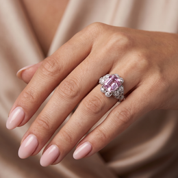 Natural Pink Morganite & Diamond Statement Ring | 15.85 CT Natural Pink Morganite | 1.59 CT Natural Diamonds | 18K White Gold