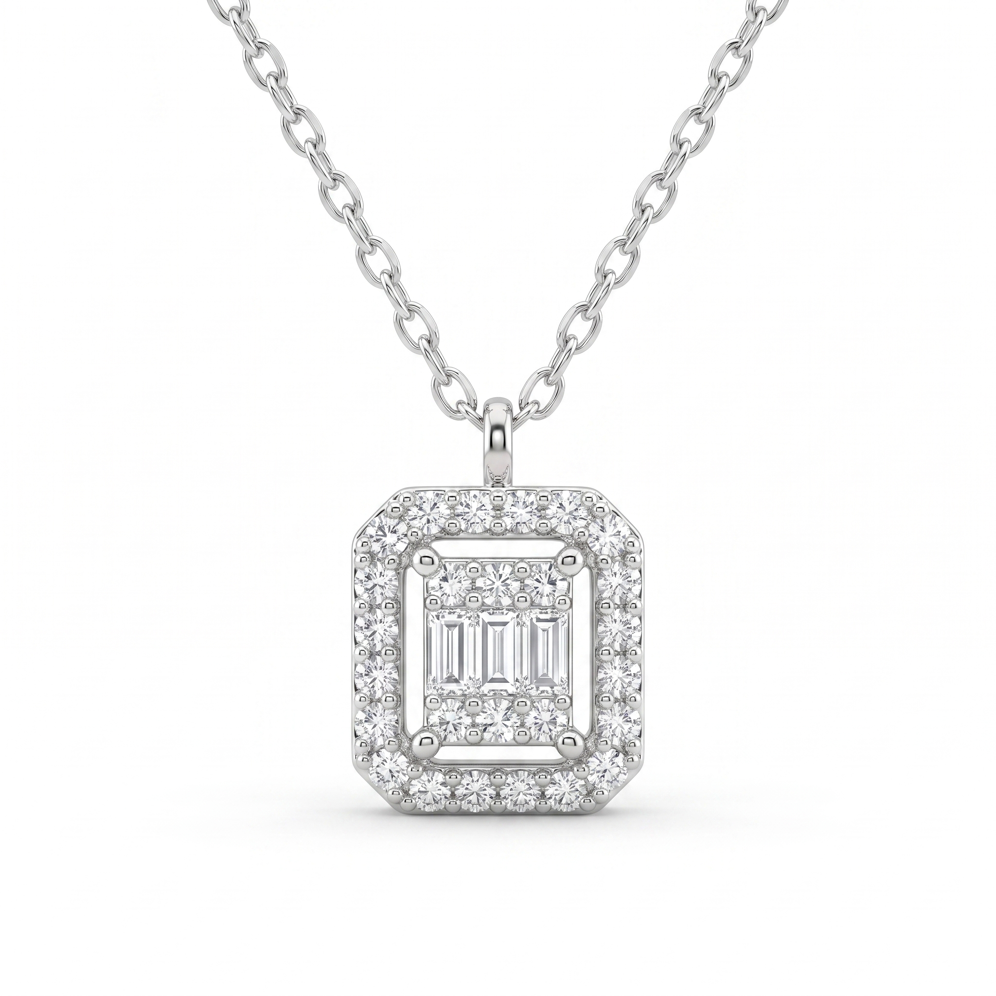Natural Diamond Halo Pendant Necklace | 0.24 CT Natural Diamonds | 18K White Gold Main image