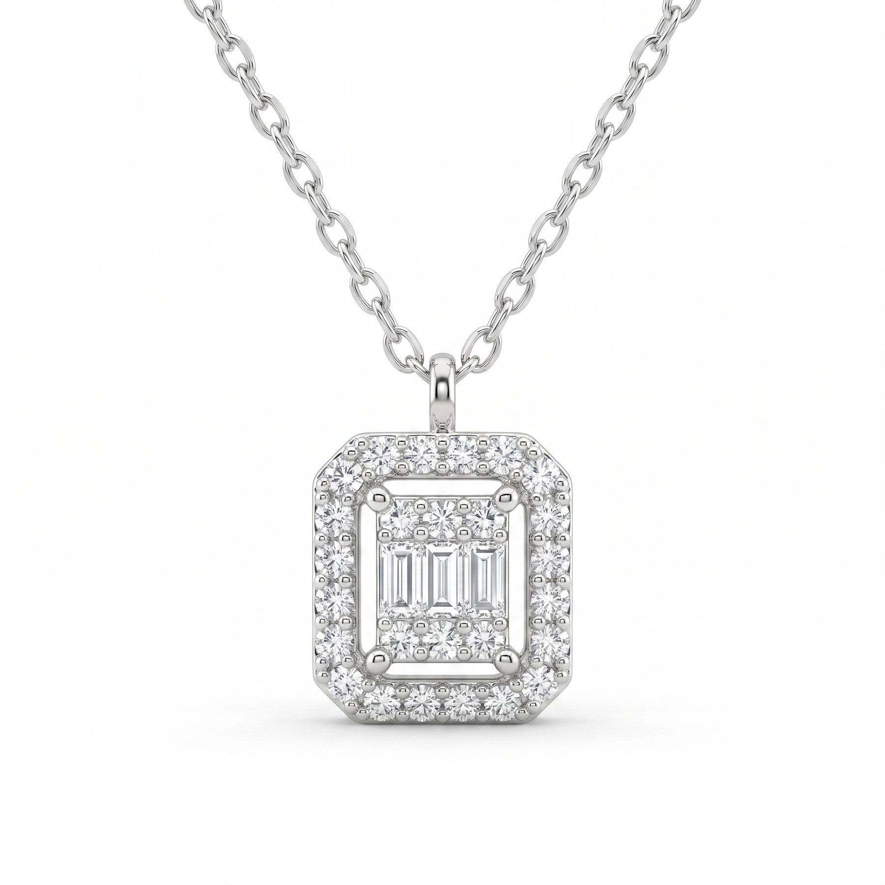 Natural Diamond Halo Pendant Necklace | 0.24 CT Natural Diamonds | 18K White Gold