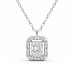 Natural Diamond Halo Pendant Necklace | 0.24 CT Natural Diamonds | 18K White Gold