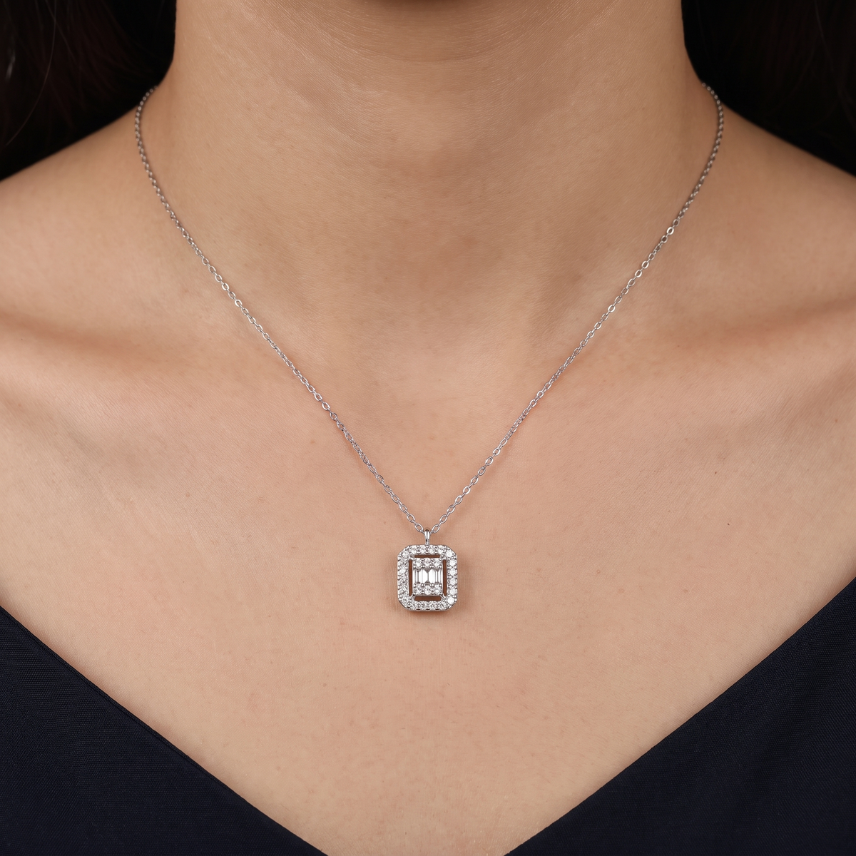 Natural Diamond Halo Pendant Necklace | 0.24 CT Natural Diamonds | 18K White Gold