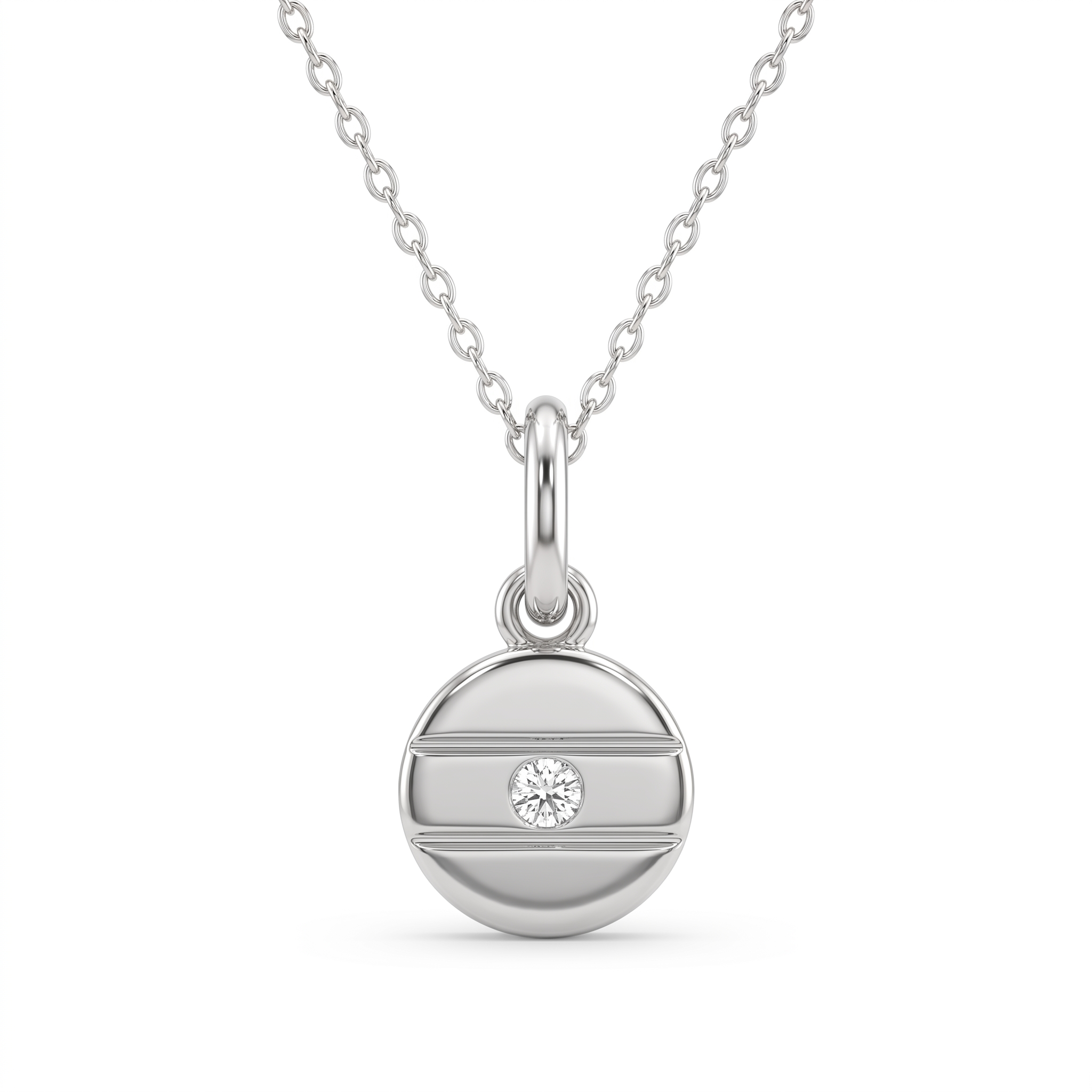 Natural Diamond Solitaire Disc Pendant Necklace | 0.30 CT Natural Diamond | 18K White Gold Main image