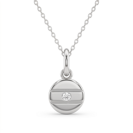Natural Diamond Solitaire Disc Pendant Necklace | 0.30 CT Natural Diamond | 18K White Gold