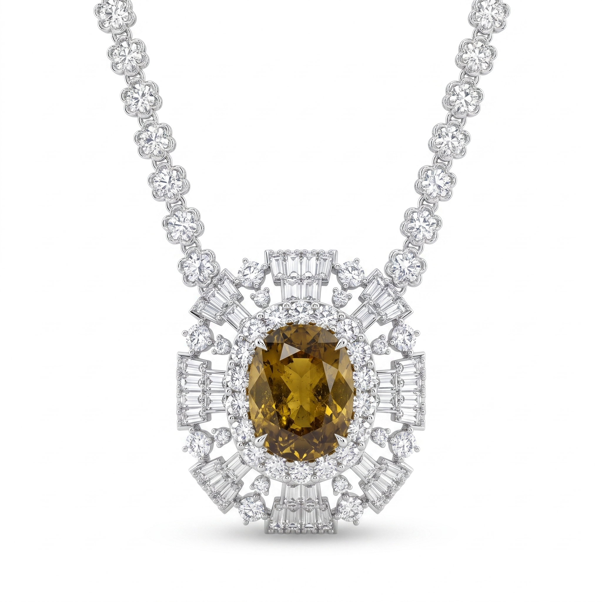 Natural Brown Diamond & Diamond Statement Necklace | 2.16 CT Natural Diamonds | 18K White Gold | Saleh Sallom Jewelry Main image