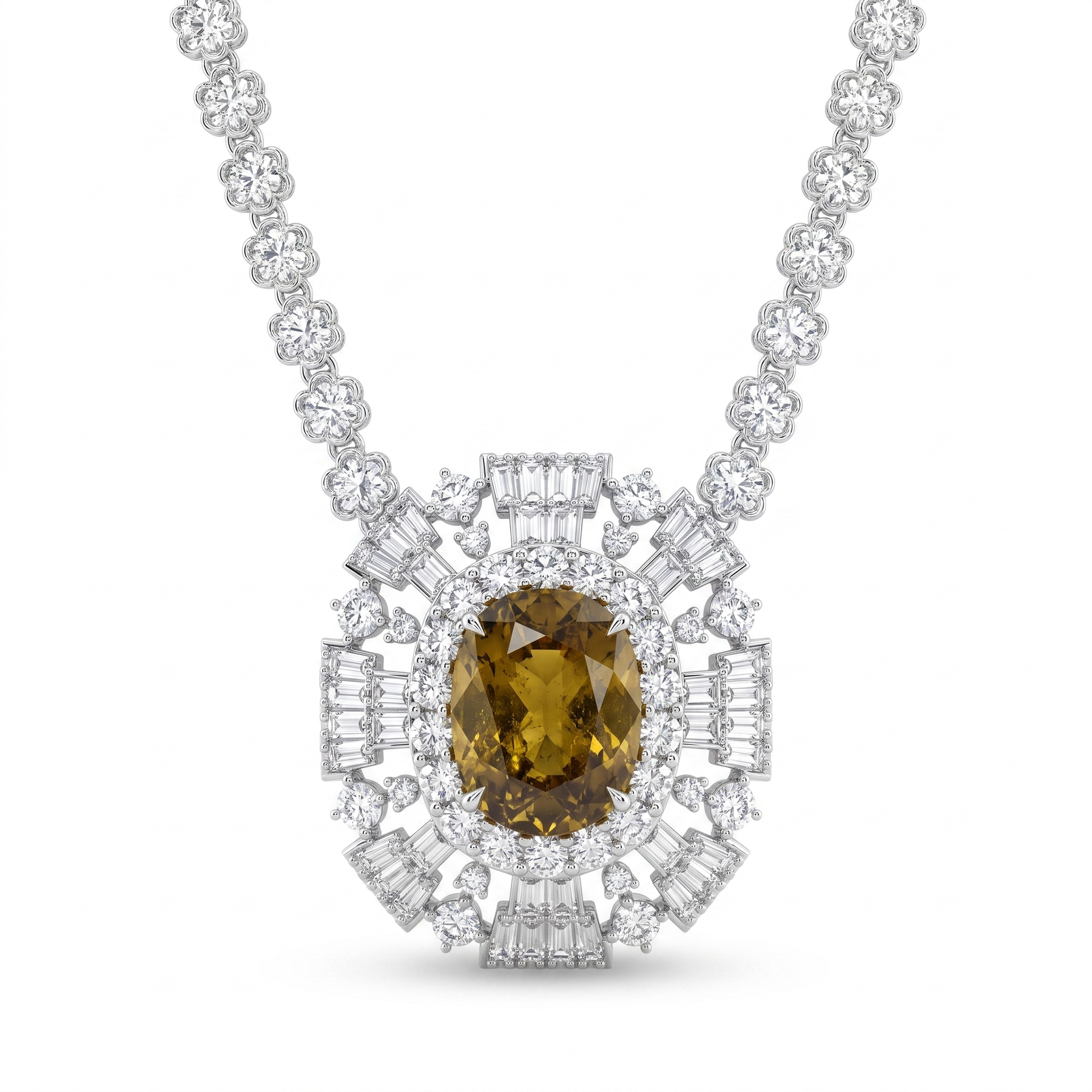 Natural Brown Diamond & Diamond Statement Necklace | 2.16 CT Natural Diamonds | 18K White Gold | Saleh Sallom Jewelry