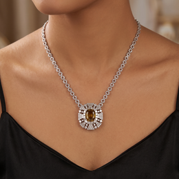 Natural Brown Diamond & Diamond Statement Necklace | 2.16 CT Natural Diamonds | 18K White Gold | Saleh Sallom Jewelry