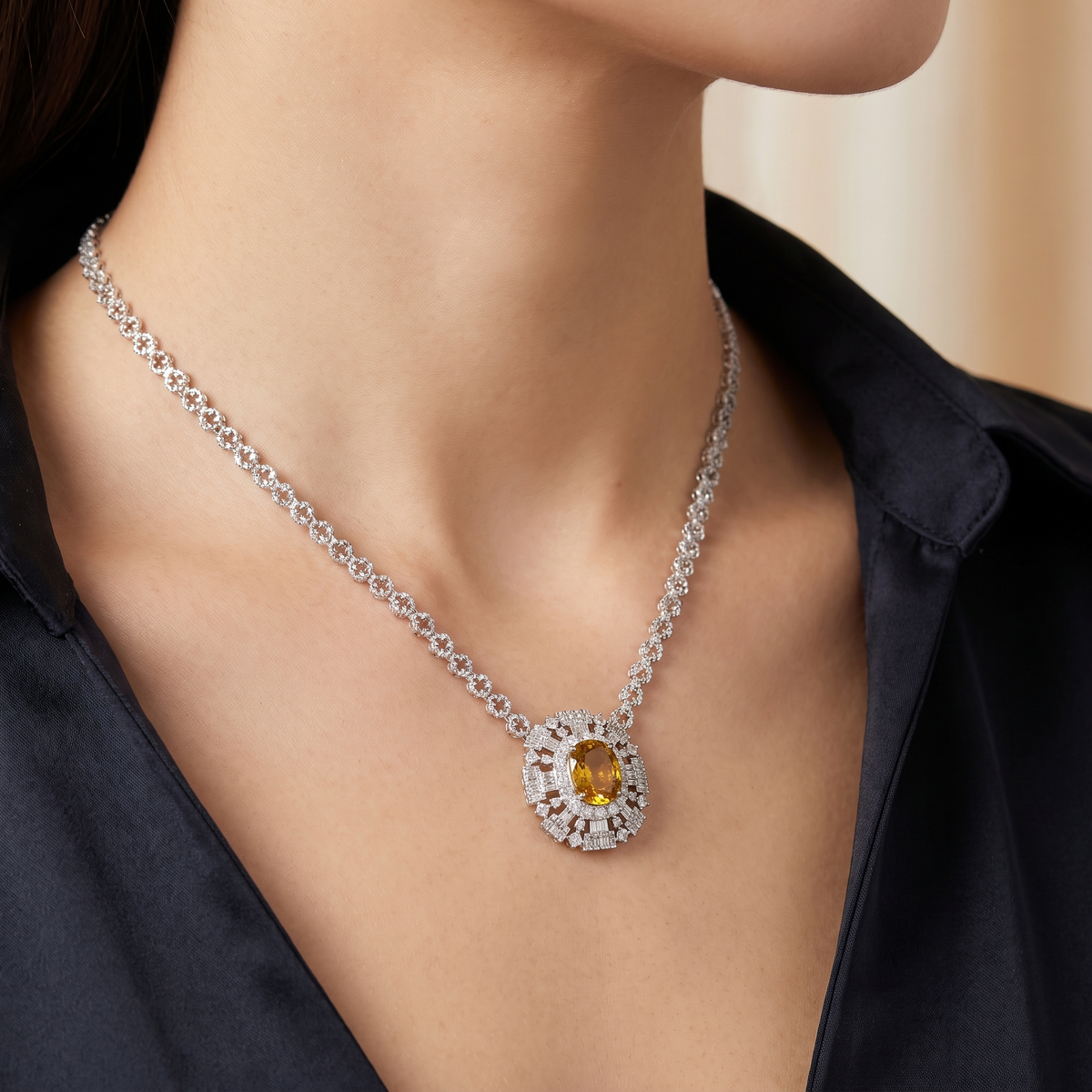 Natural Brown Diamond & Diamond Statement Necklace | 2.16 CT Natural Diamonds | 18K White Gold | Saleh Sallom Jewelry
